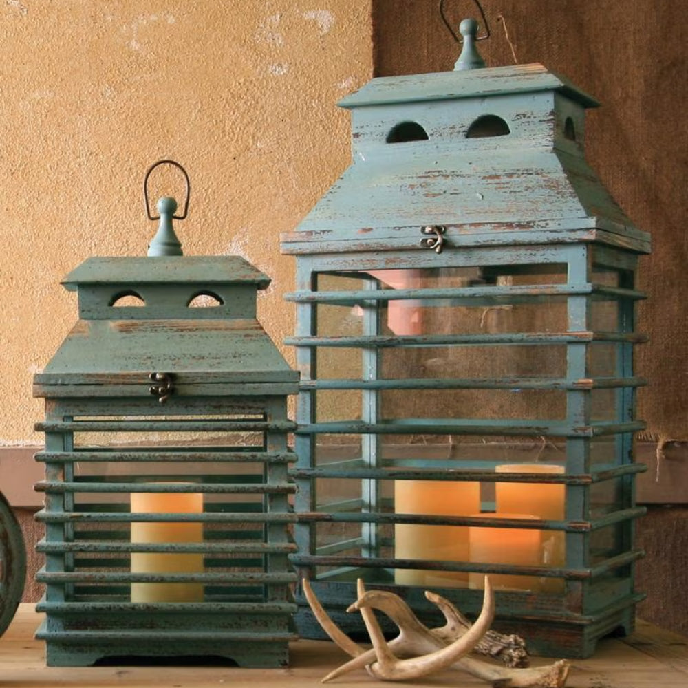 Rustic Blue Shutter Lantern Set